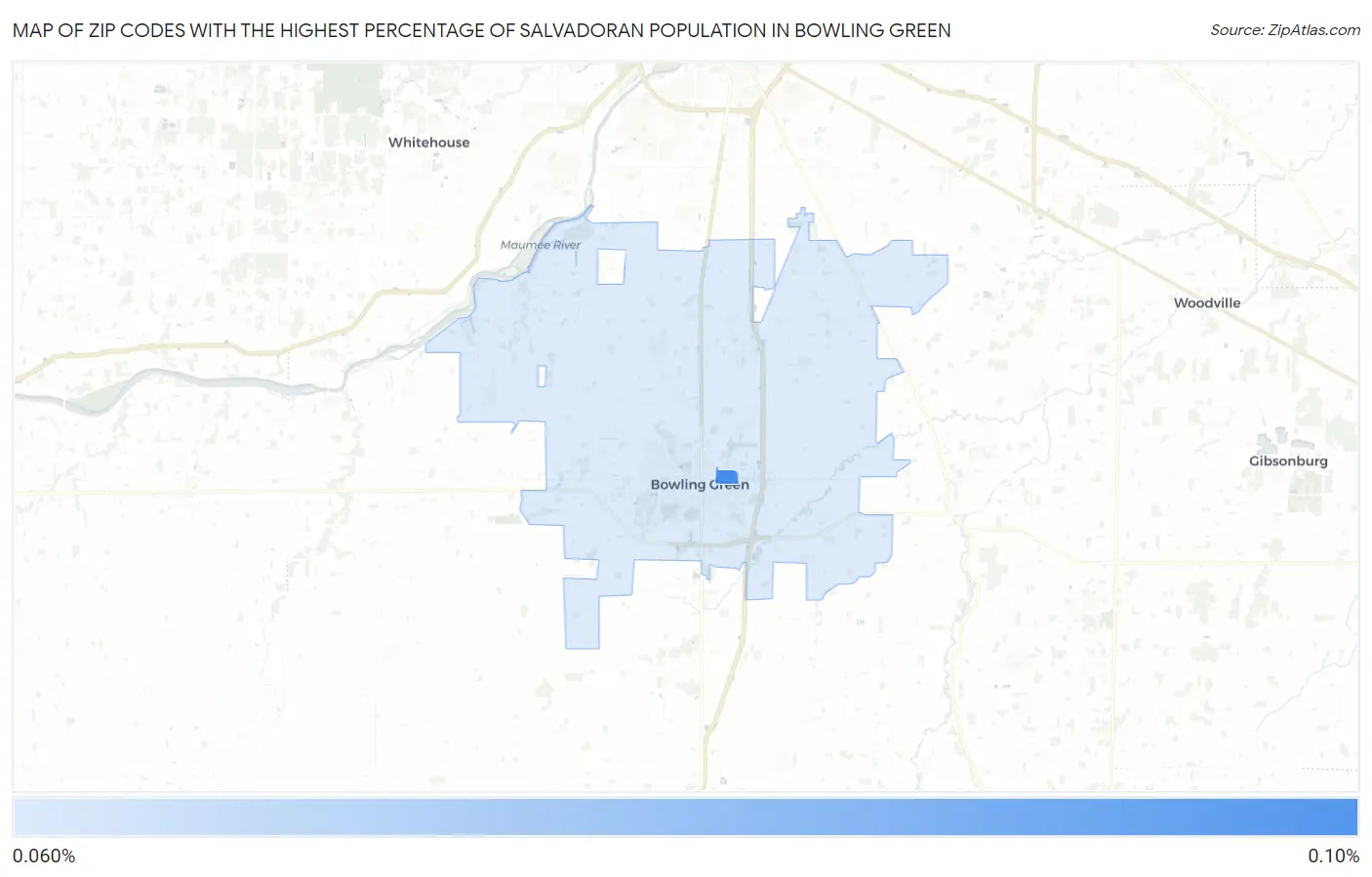 Zip Codes with the Highest Percentage of Salvadoran Population in Bowling Green Map