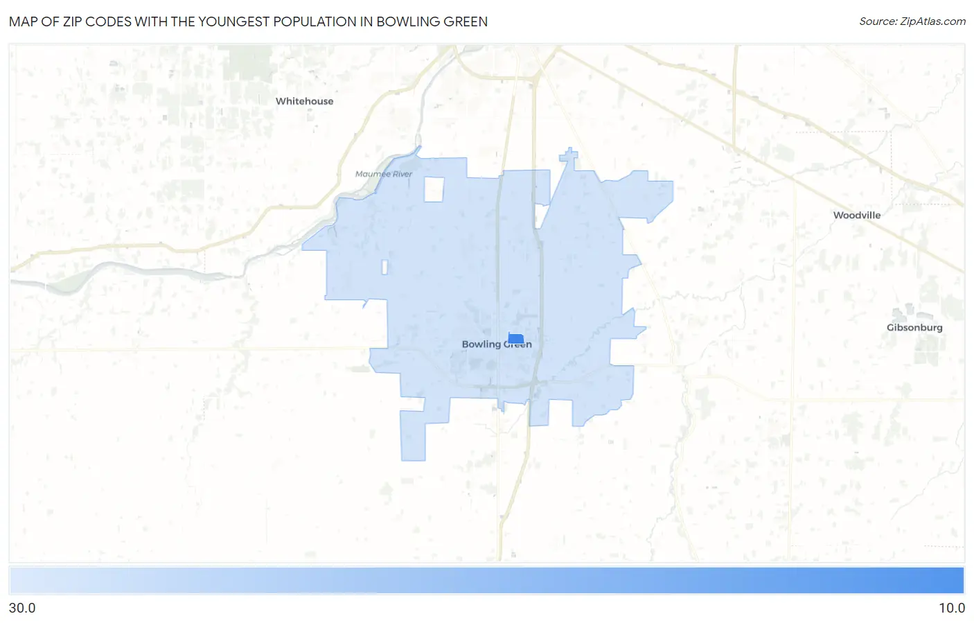 Zip Codes with the Youngest Population in Bowling Green Map