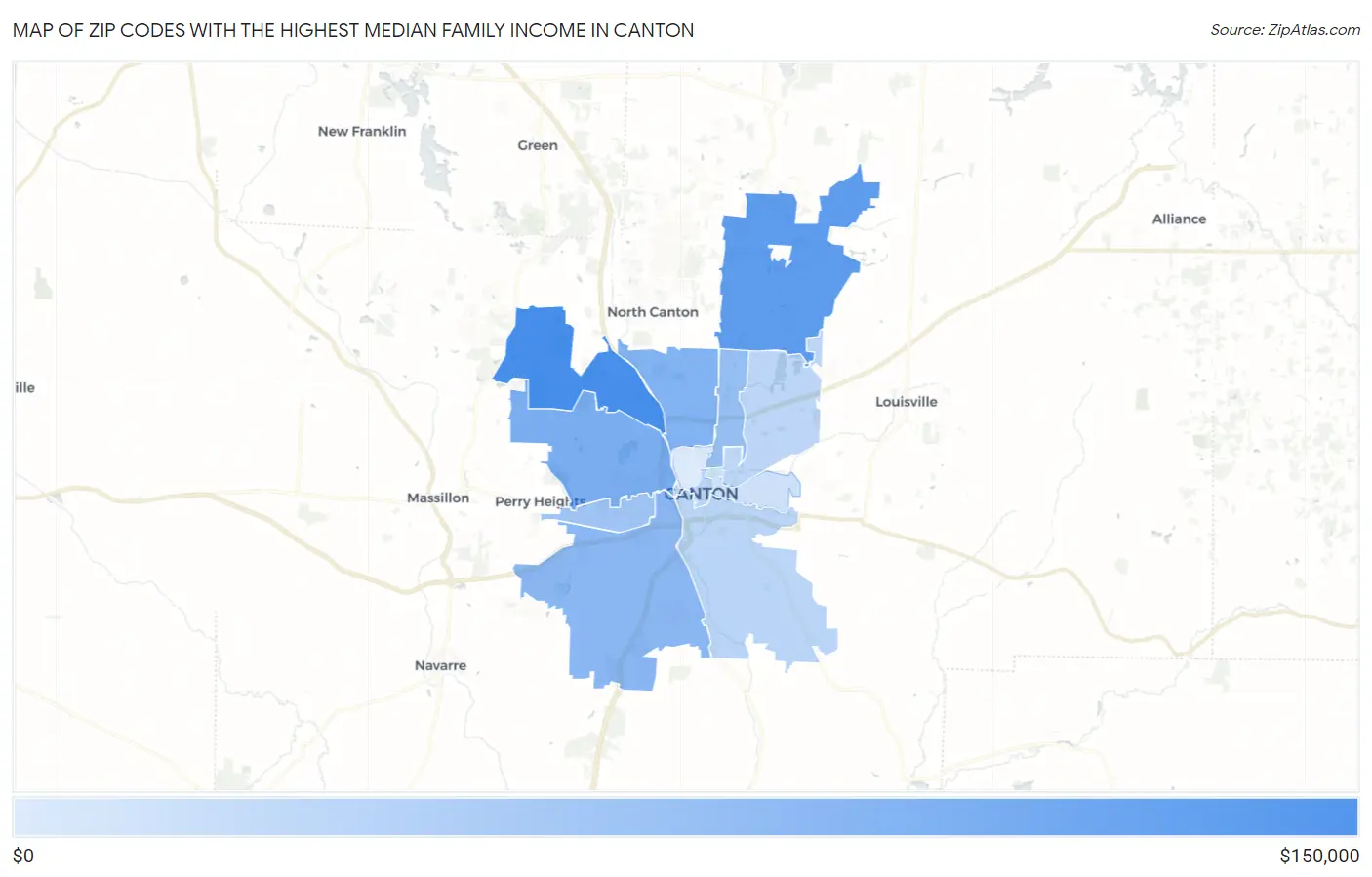 Zip Codes with the Highest Median Family Income in Canton Map
