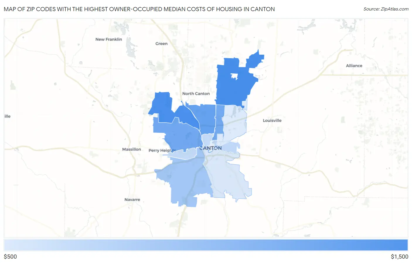 Zip Codes with the Highest Owner-Occupied Median Costs of Housing in Canton Map