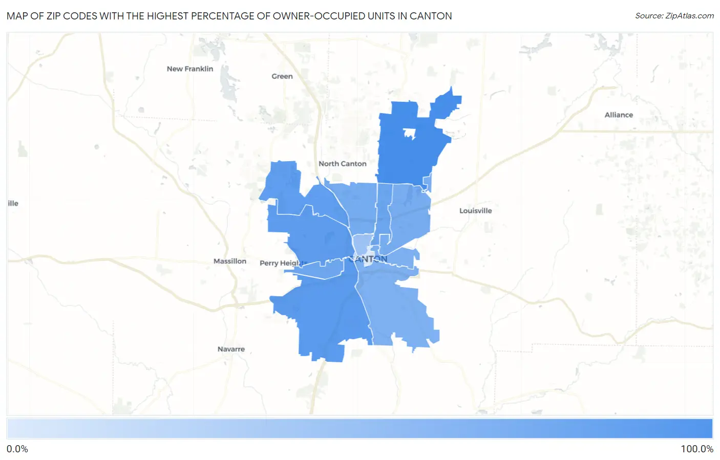 Zip Codes with the Highest Percentage of Owner-Occupied Units in Canton Map