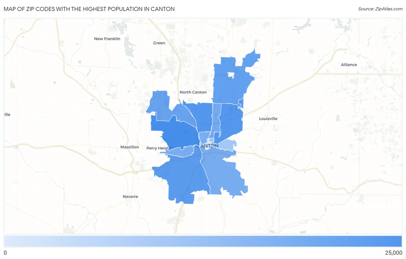 Zip Codes with the Highest Population in Canton Map