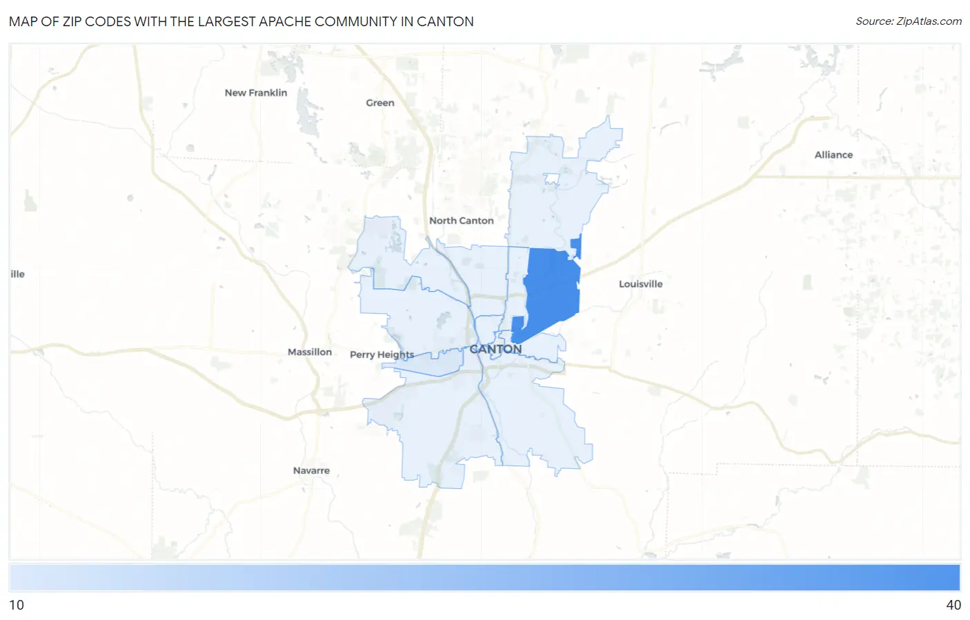 Zip Codes with the Largest Apache Community in Canton Map