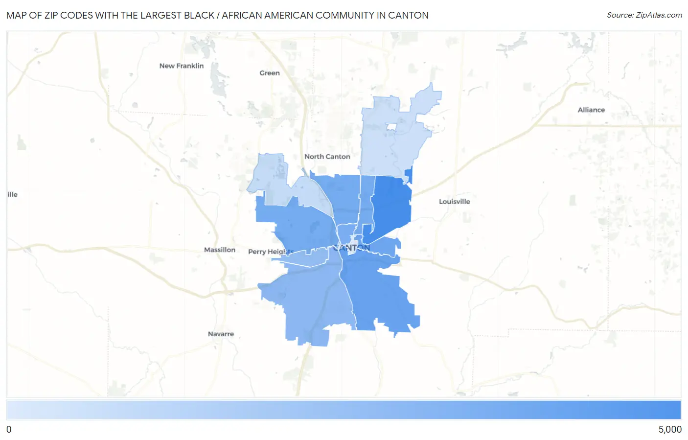 Zip Codes with the Largest Black / African American Community in Canton Map