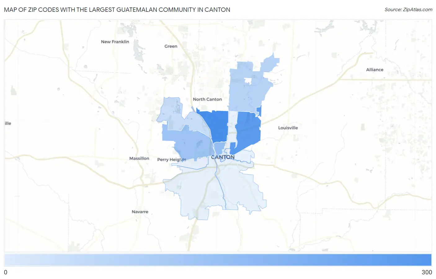 Zip Codes with the Largest Guatemalan Community in Canton Map