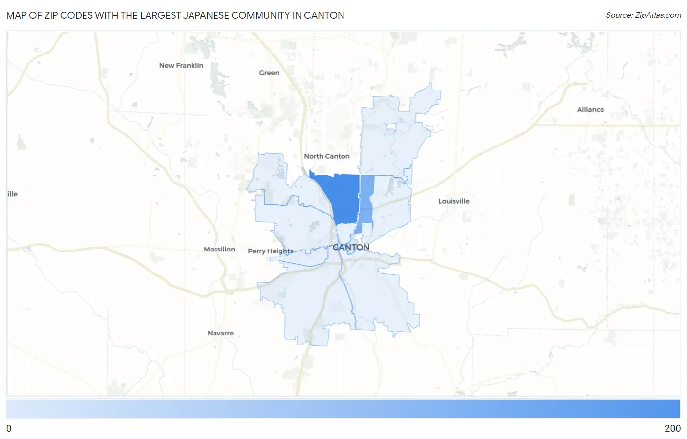 Zip Codes with the Largest Japanese Community in Canton Map