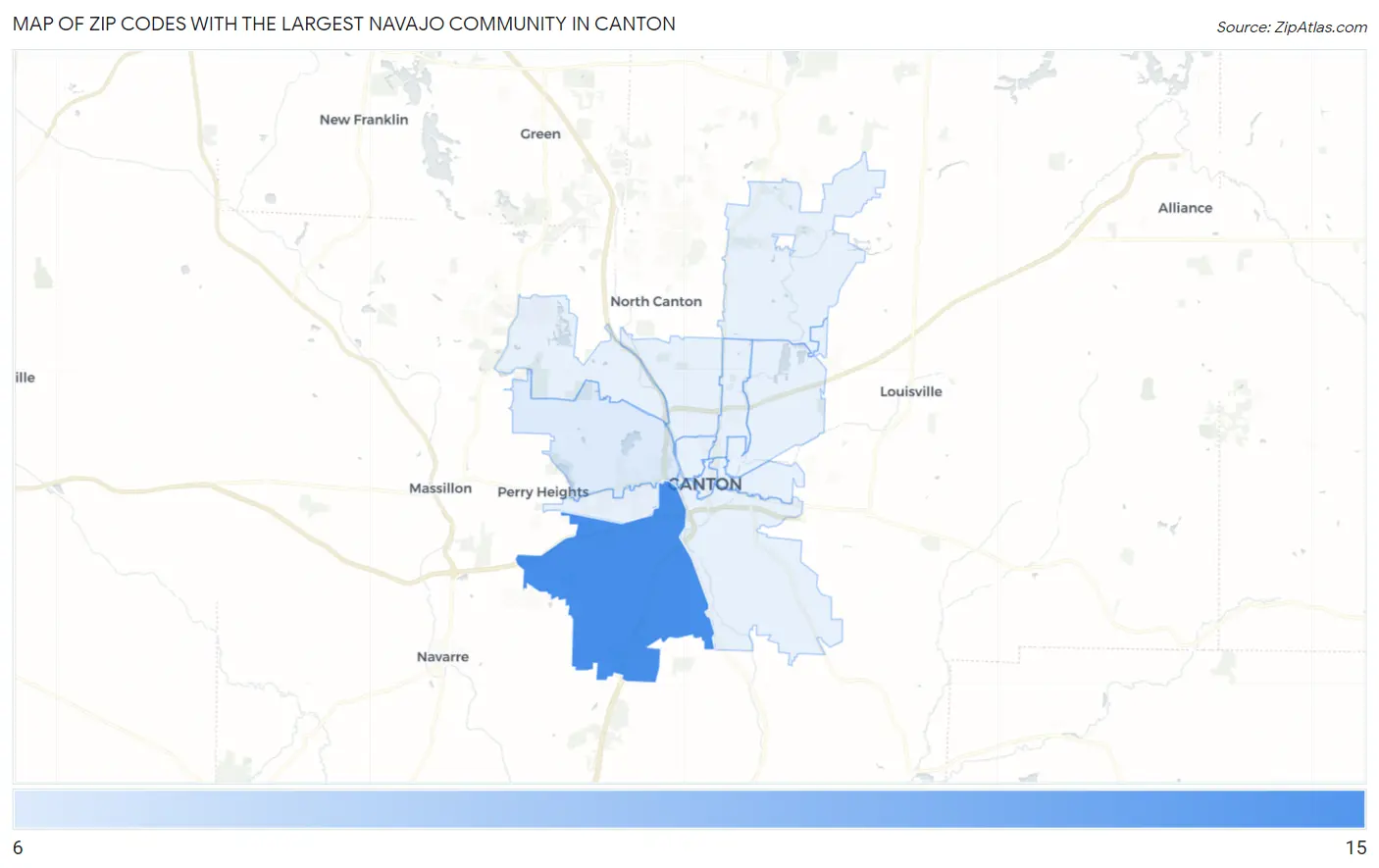 Zip Codes with the Largest Navajo Community in Canton Map
