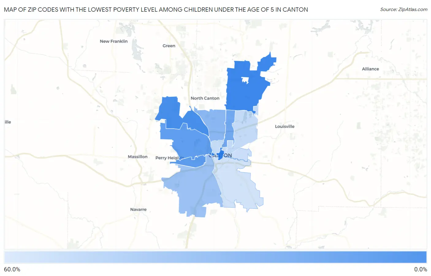 Zip Codes with the Lowest Poverty Level Among Children Under the Age of 5 in Canton Map