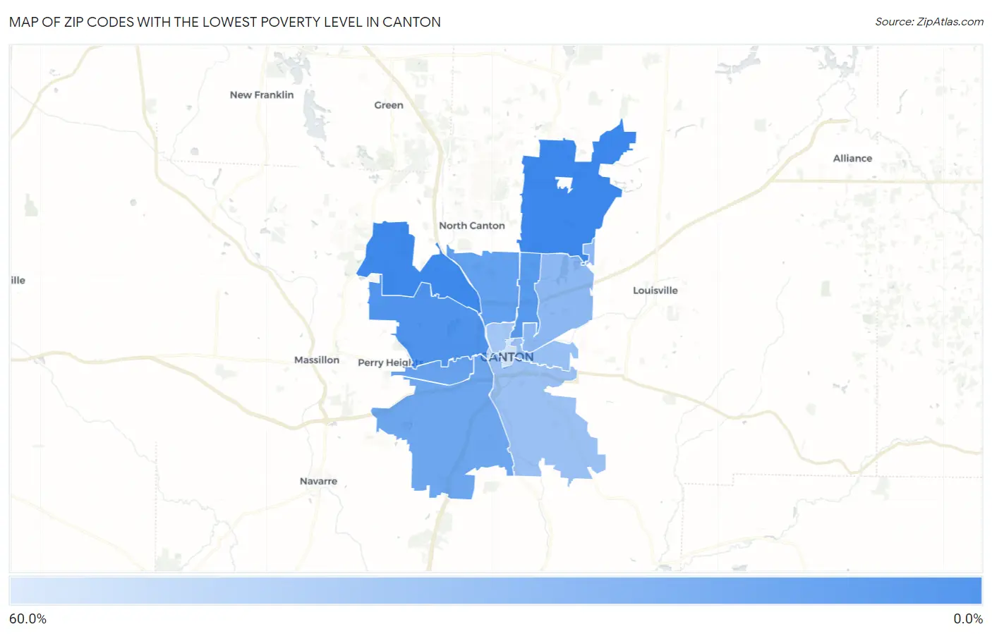 Zip Codes with the Lowest Poverty Level in Canton Map