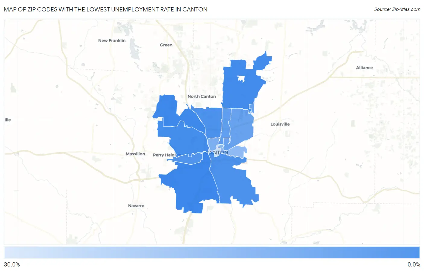 Zip Codes with the Lowest Unemployment Rate in Canton Map