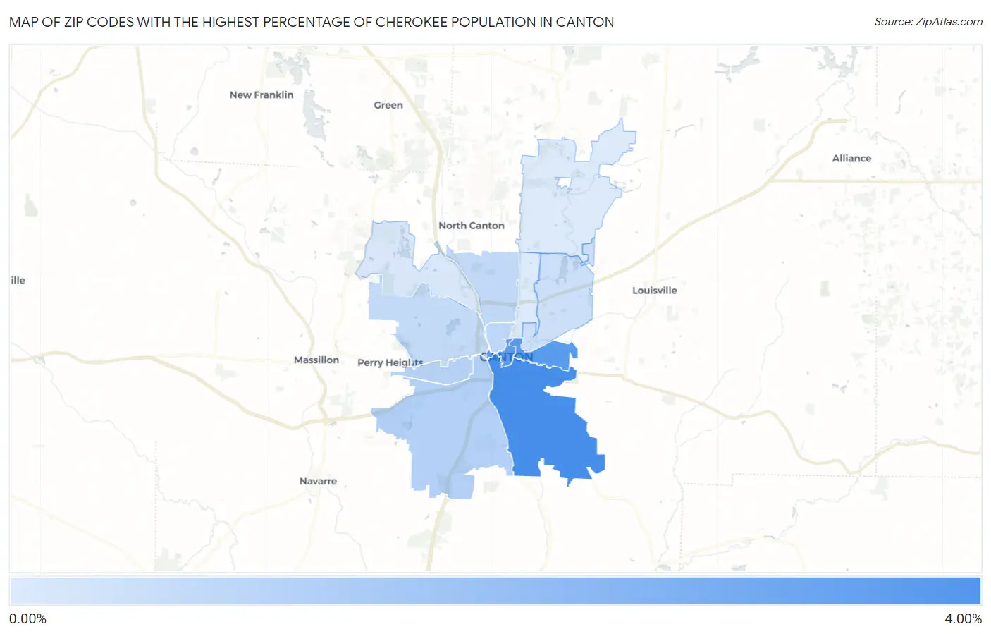 Zip Codes with the Highest Percentage of Cherokee Population in Canton Map