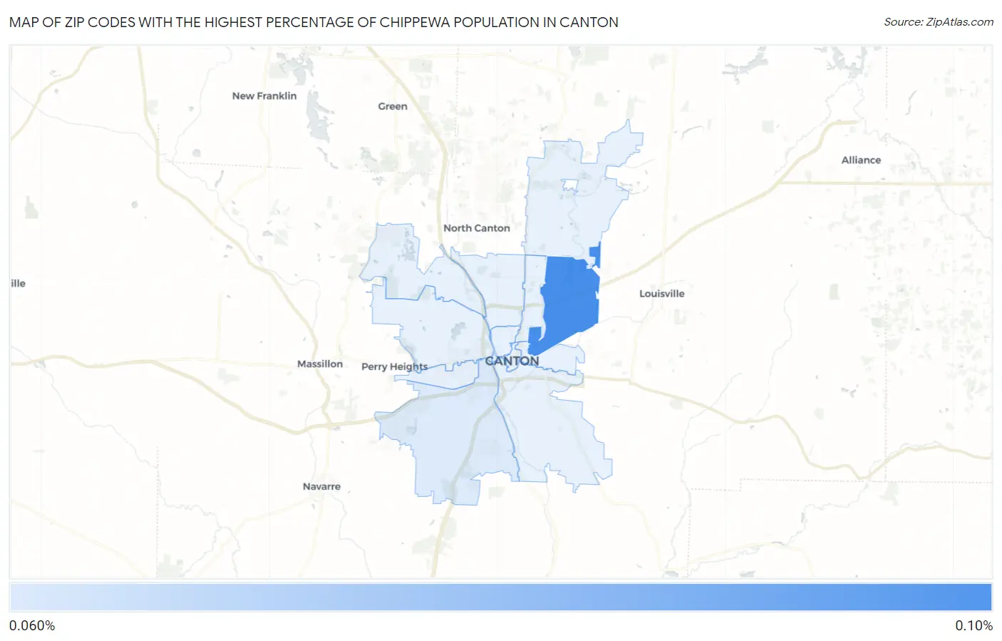 Zip Codes with the Highest Percentage of Chippewa Population in Canton Map