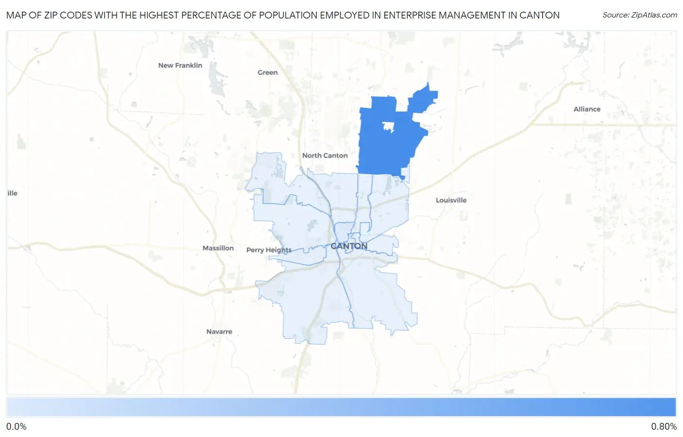 Zip Codes with the Highest Percentage of Population Employed in Enterprise Management in Canton Map