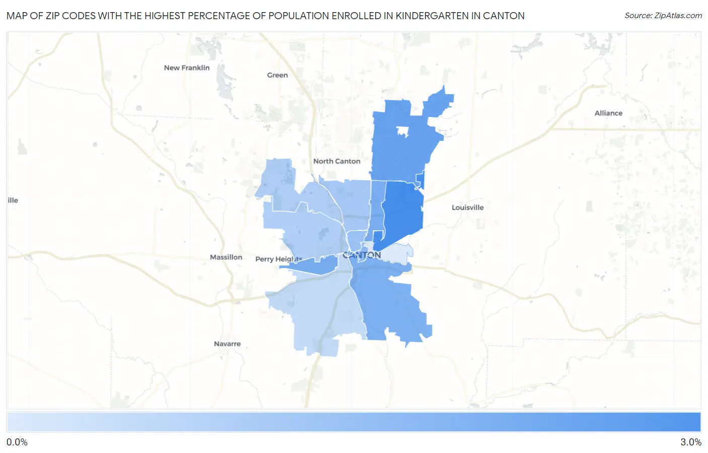 Zip Codes with the Highest Percentage of Population Enrolled in Kindergarten in Canton Map