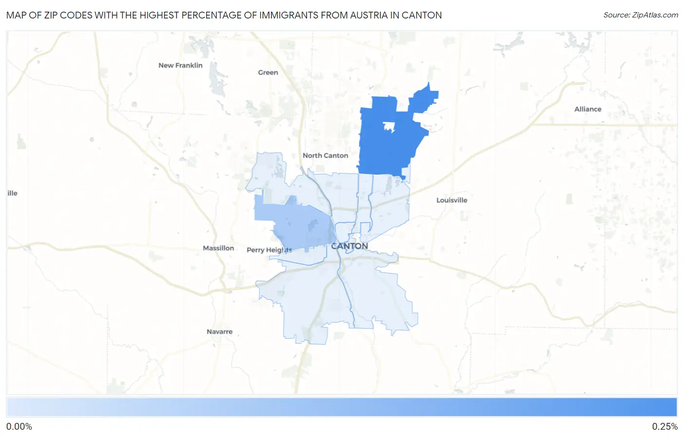 Zip Codes with the Highest Percentage of Immigrants from Austria in Canton Map