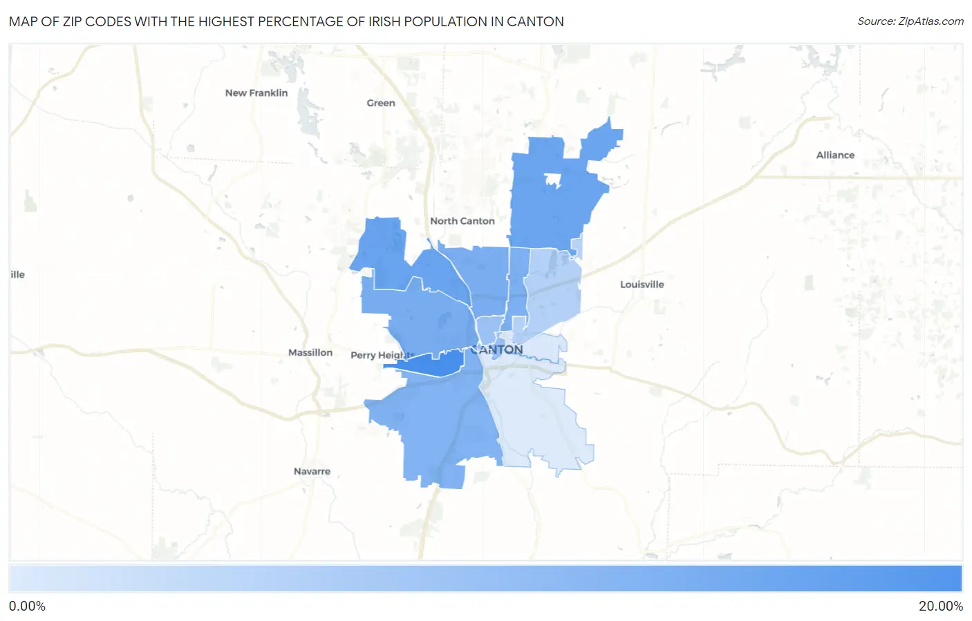 Zip Codes with the Highest Percentage of Irish Population in Canton Map