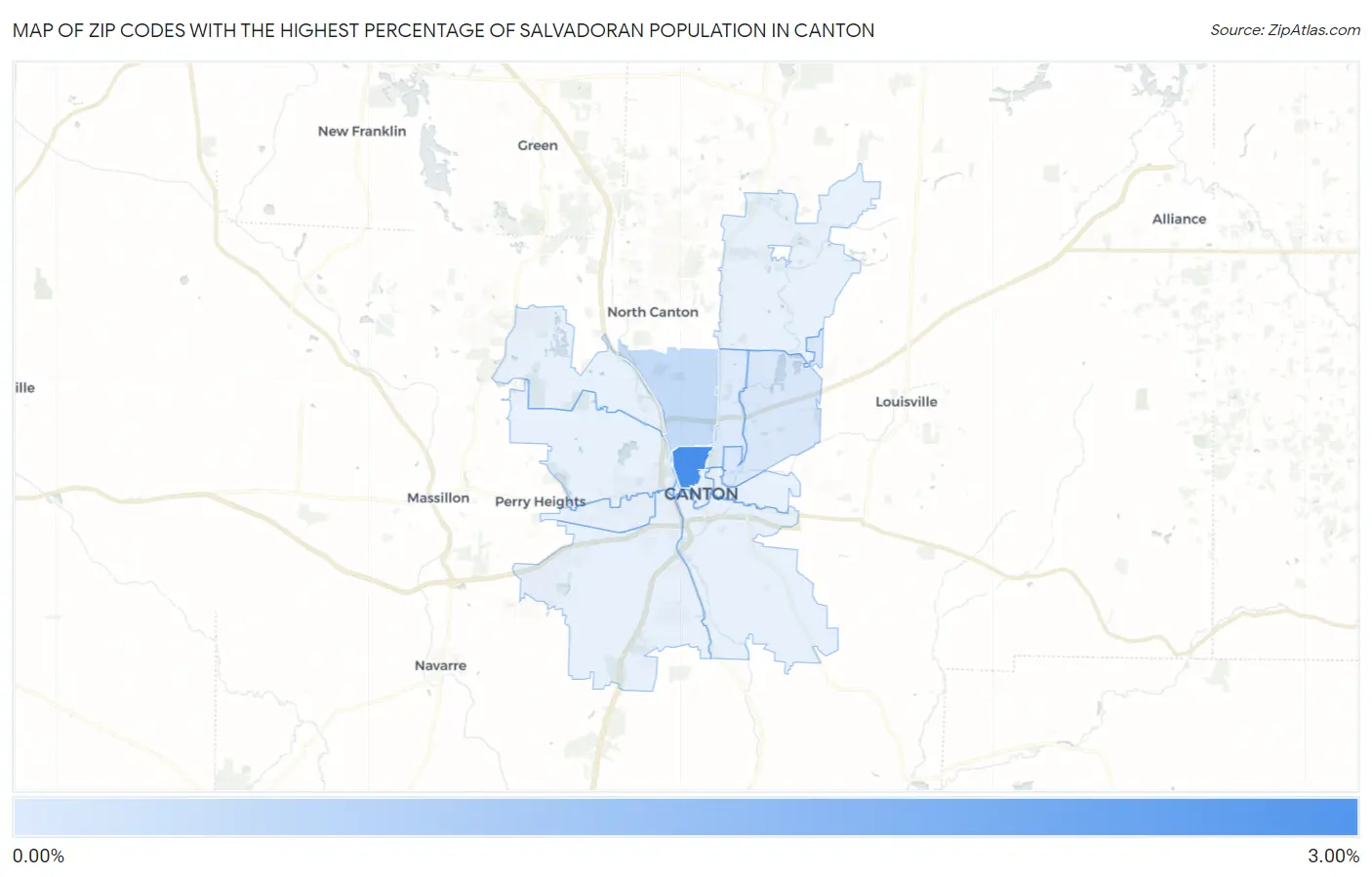Zip Codes with the Highest Percentage of Salvadoran Population in Canton Map