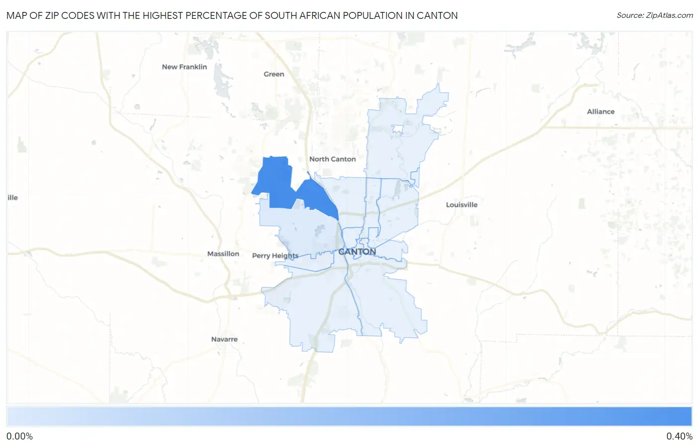 Zip Codes with the Highest Percentage of South African Population in Canton Map