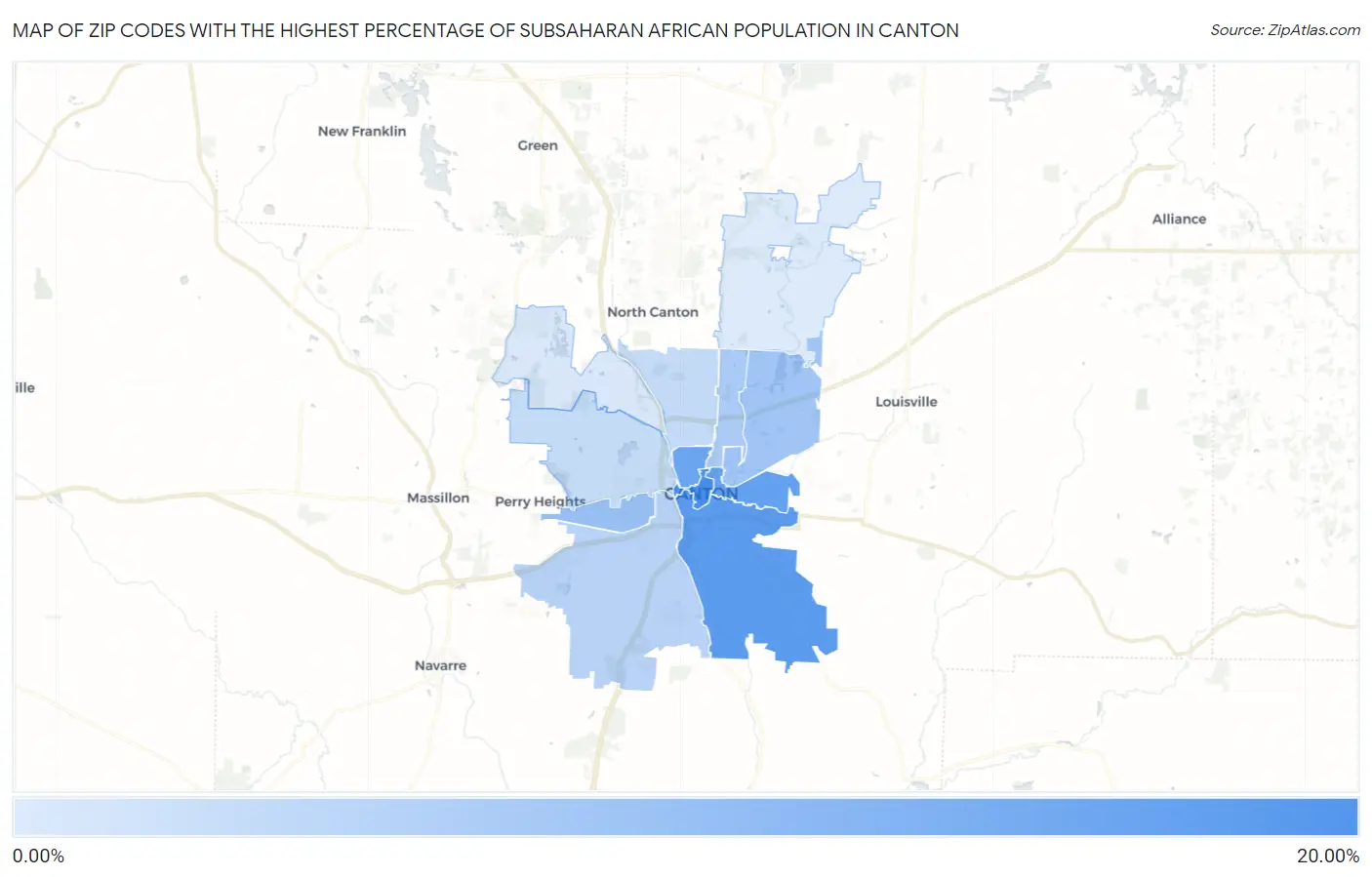 Zip Codes with the Highest Percentage of Subsaharan African Population in Canton Map