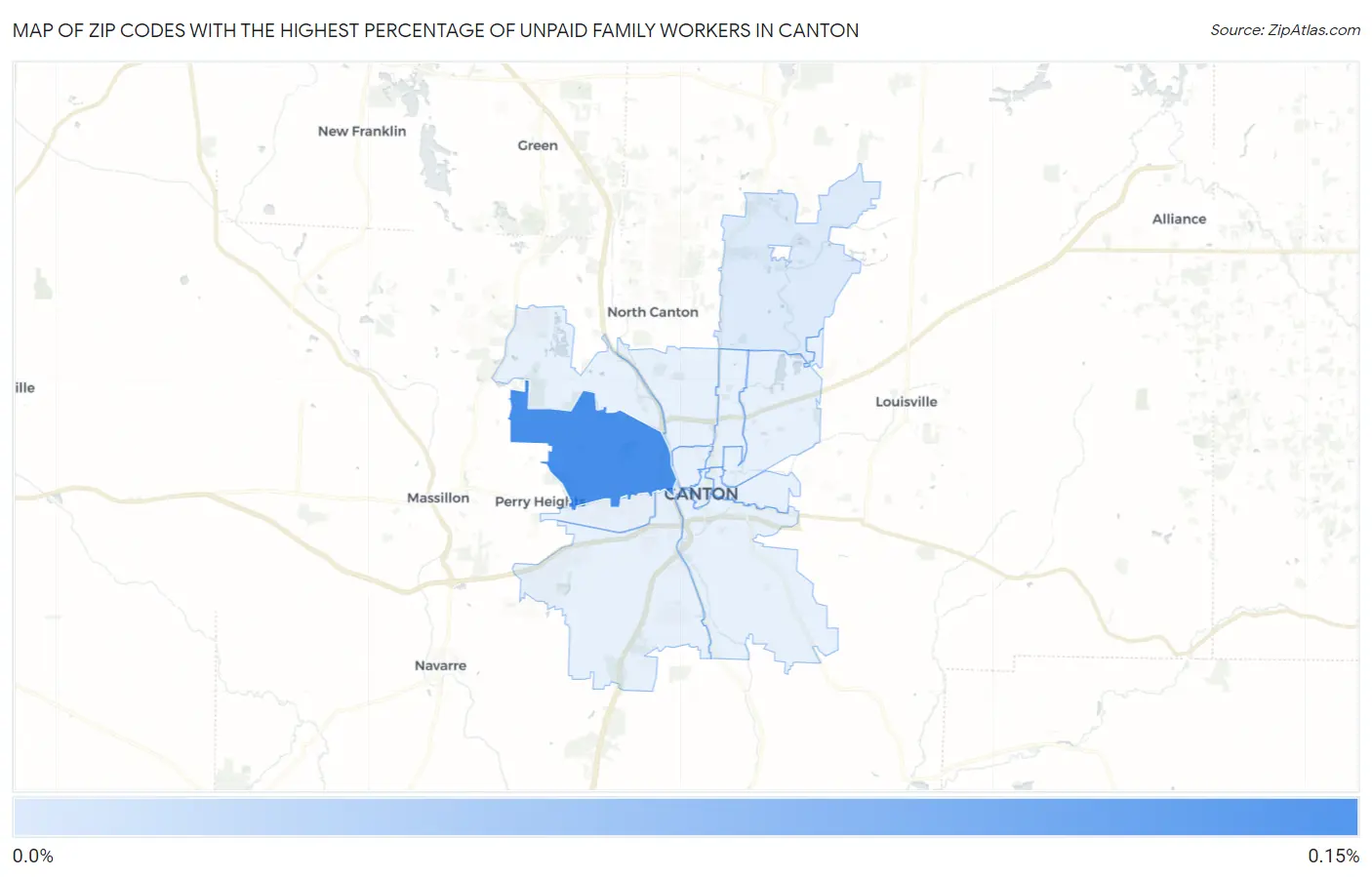 Zip Codes with the Highest Percentage of Unpaid Family Workers in Canton Map