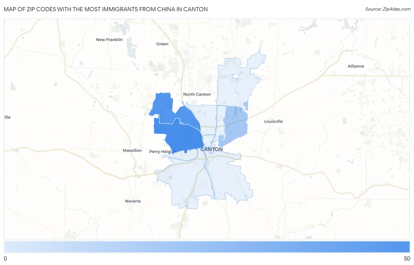 Zip Codes with the Most Immigrants from China in Canton Map