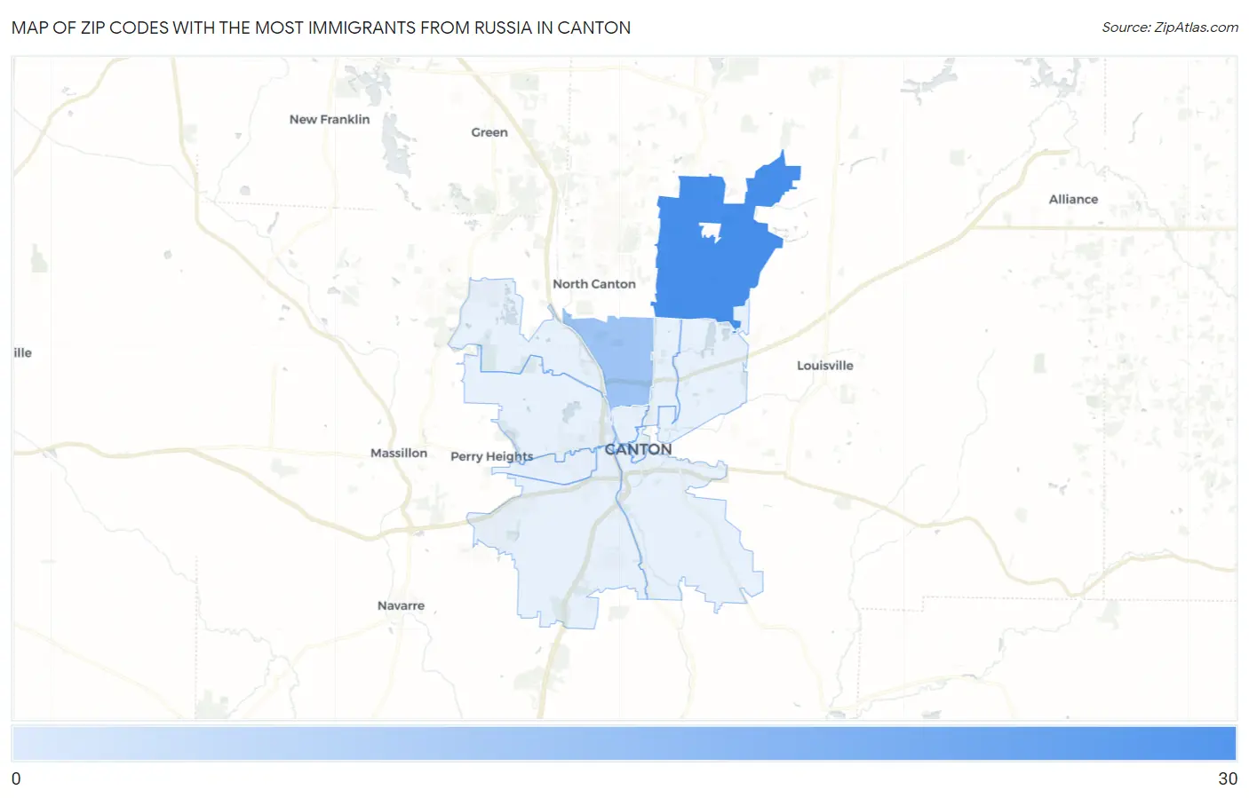 Zip Codes with the Most Immigrants from Russia in Canton Map