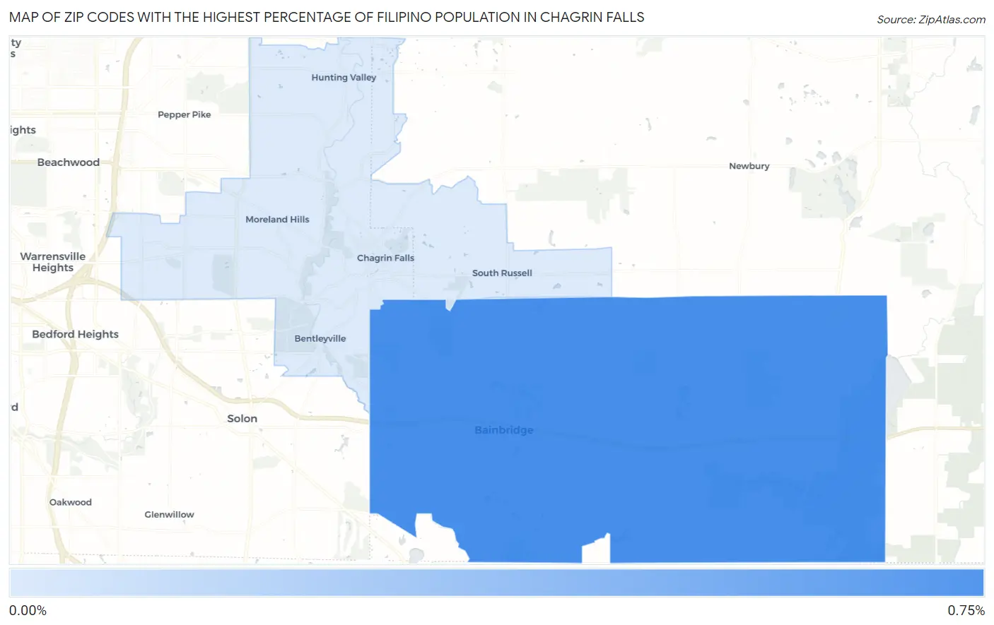 Zip Codes with the Highest Percentage of Filipino Population in Chagrin Falls Map