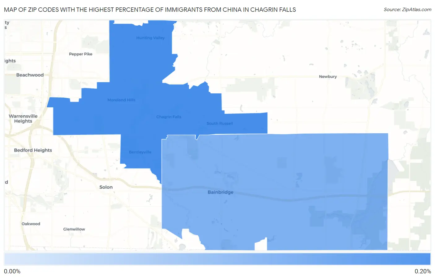 Zip Codes with the Highest Percentage of Immigrants from China in Chagrin Falls Map