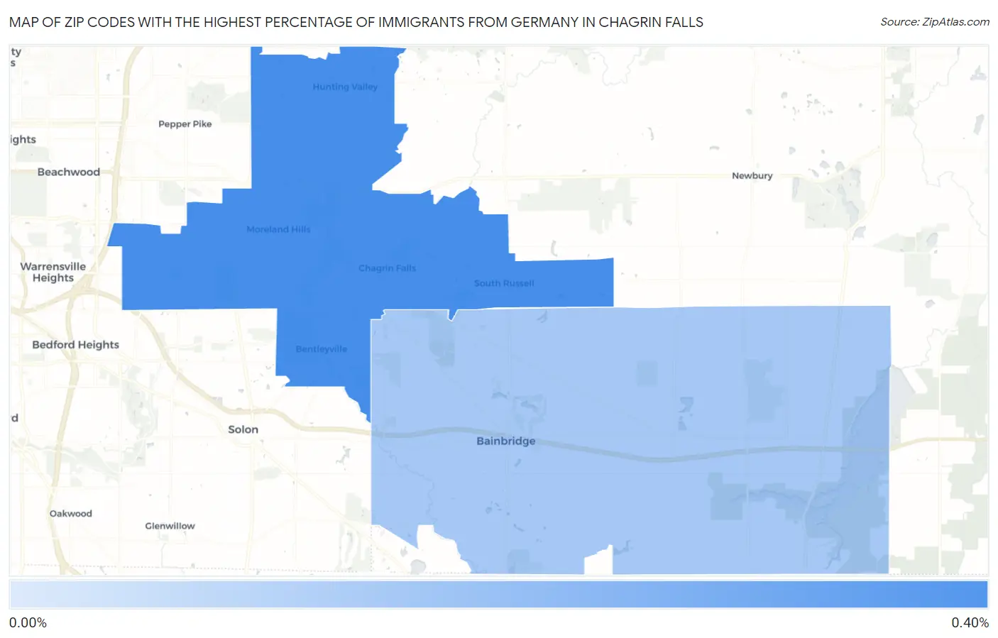 Zip Codes with the Highest Percentage of Immigrants from Germany in Chagrin Falls Map