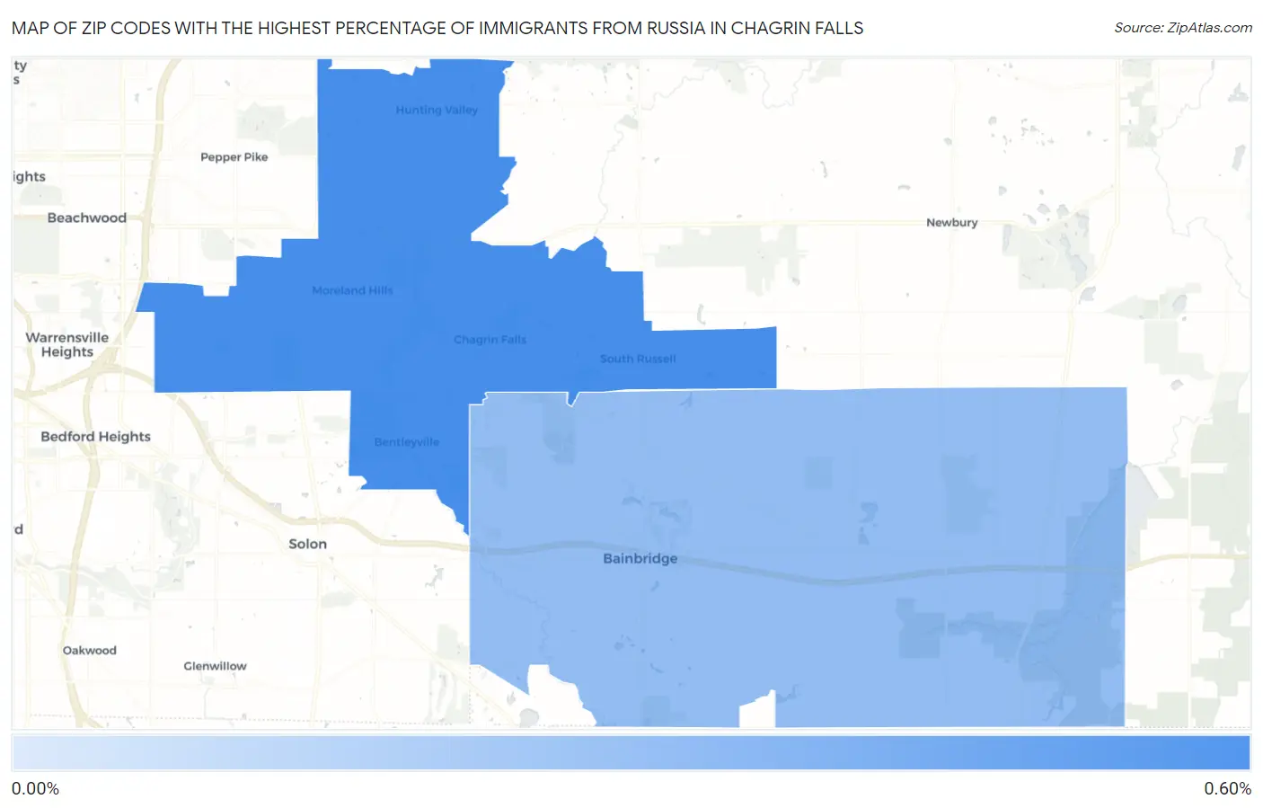 Zip Codes with the Highest Percentage of Immigrants from Russia in Chagrin Falls Map