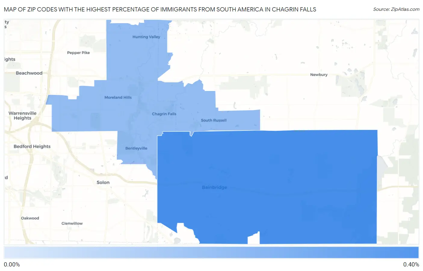 Zip Codes with the Highest Percentage of Immigrants from South America in Chagrin Falls Map
