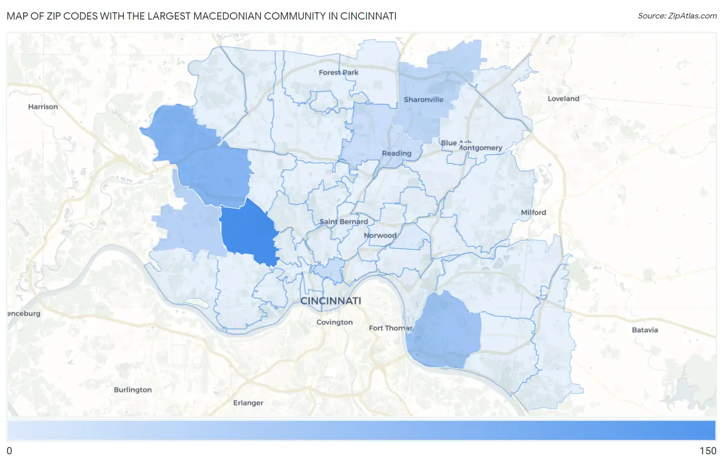 Zip Codes with the Largest Macedonian Community in Cincinnati Map