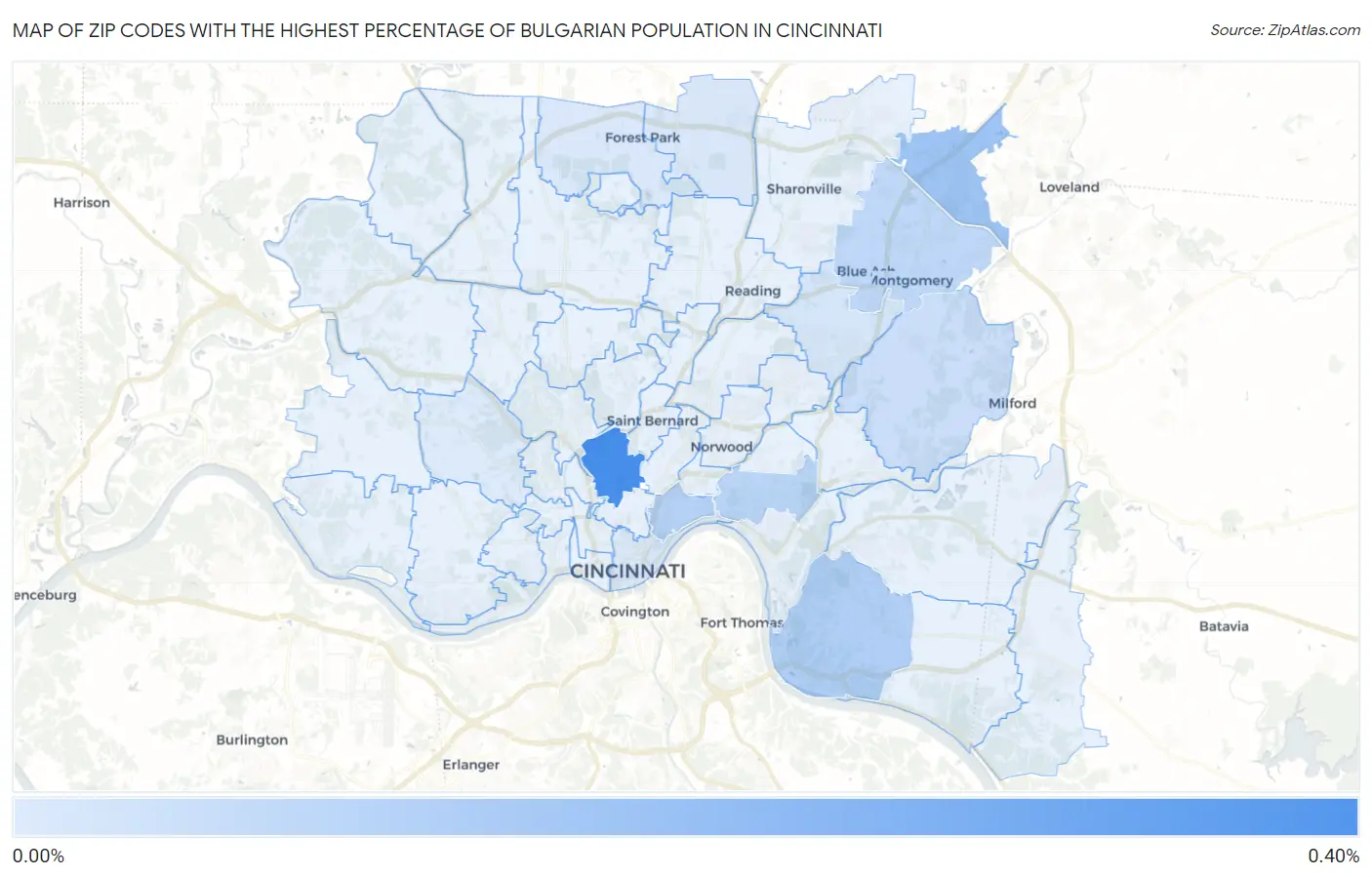 Zip Codes with the Highest Percentage of Bulgarian Population in Cincinnati Map