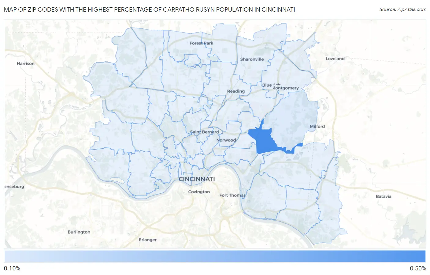 Zip Codes with the Highest Percentage of Carpatho Rusyn Population in Cincinnati Map