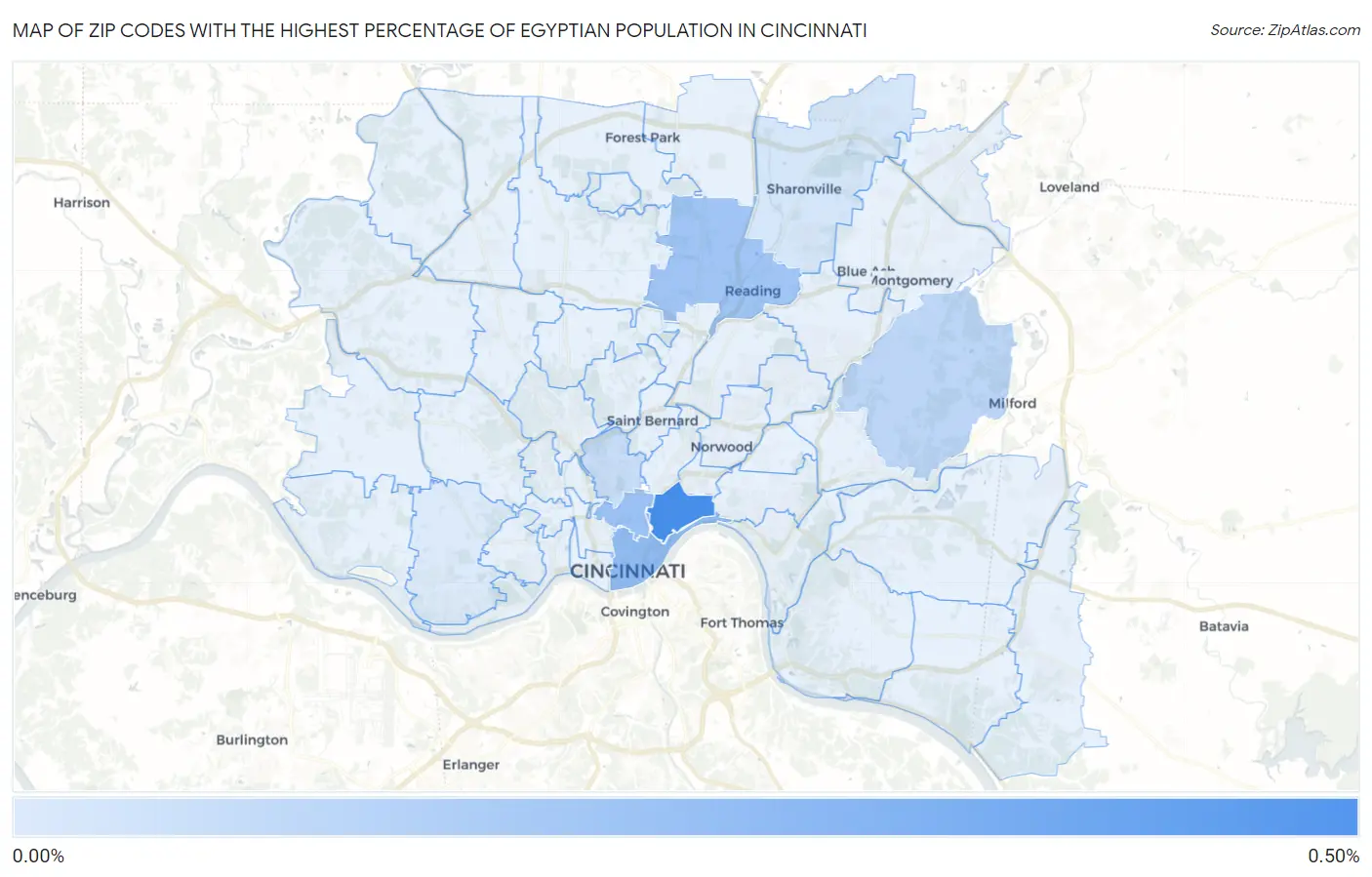 Zip Codes with the Highest Percentage of Egyptian Population in Cincinnati Map