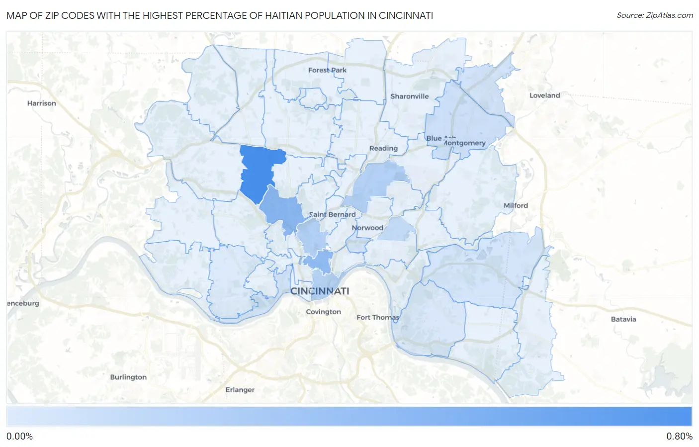 Zip Codes with the Highest Percentage of Haitian Population in Cincinnati Map
