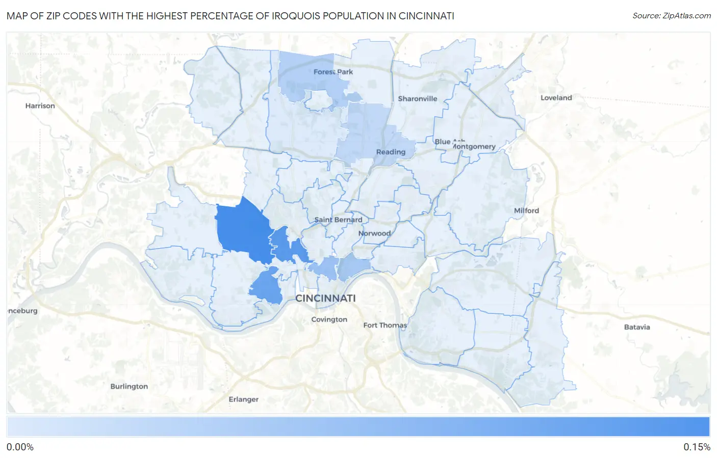 Zip Codes with the Highest Percentage of Iroquois Population in Cincinnati Map