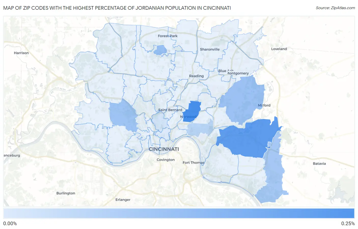 Zip Codes with the Highest Percentage of Jordanian Population in Cincinnati Map