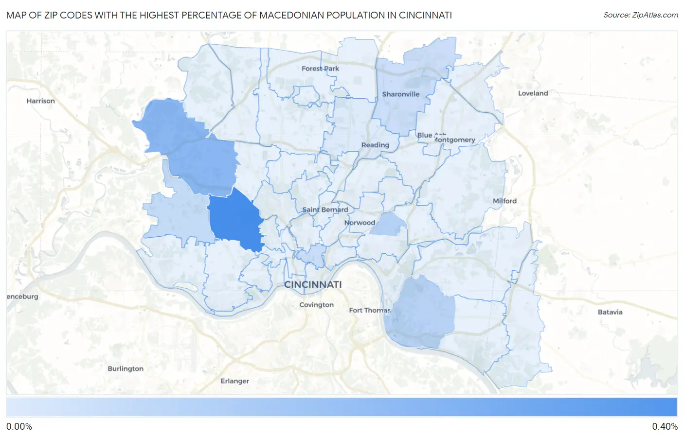 Zip Codes with the Highest Percentage of Macedonian Population in Cincinnati Map