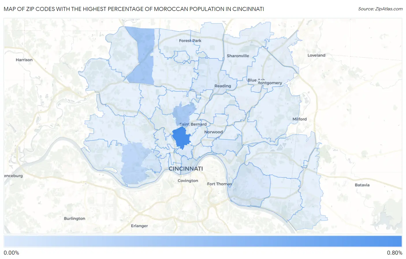 Zip Codes with the Highest Percentage of Moroccan Population in Cincinnati Map