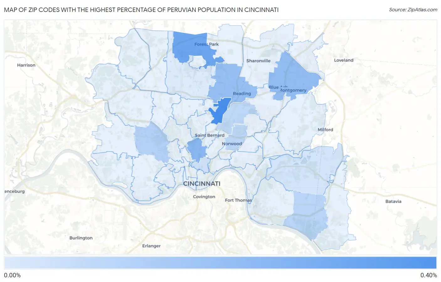 Zip Codes with the Highest Percentage of Peruvian Population in Cincinnati Map