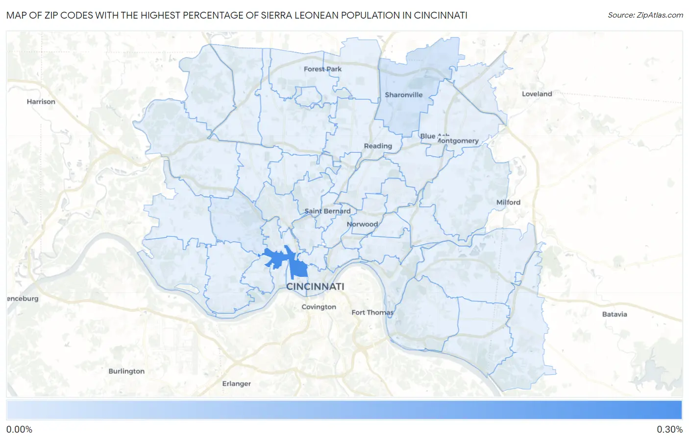 Zip Codes with the Highest Percentage of Sierra Leonean Population in Cincinnati Map