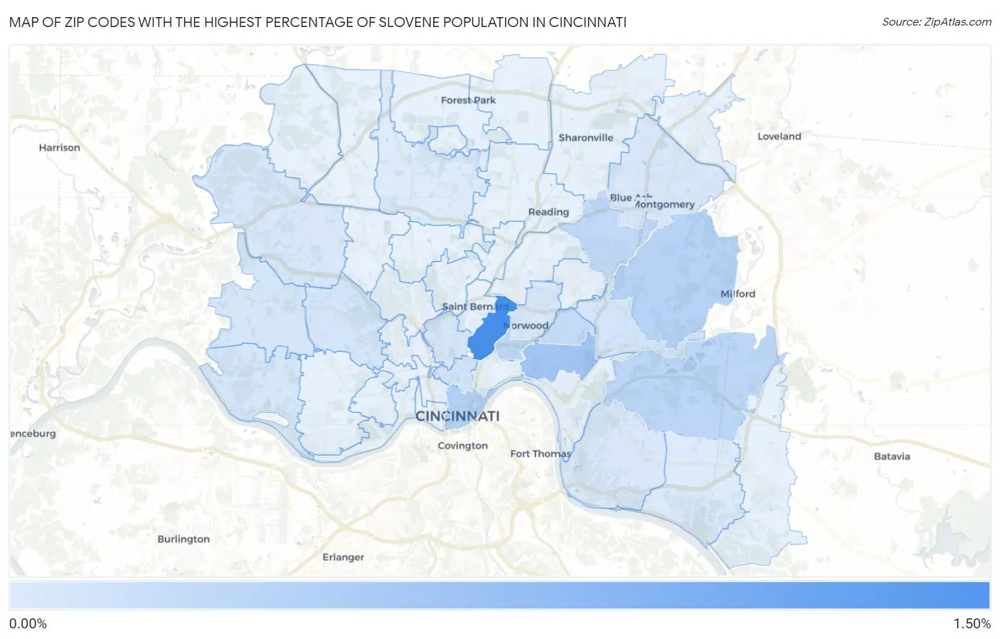 Zip Codes with the Highest Percentage of Slovene Population in Cincinnati Map