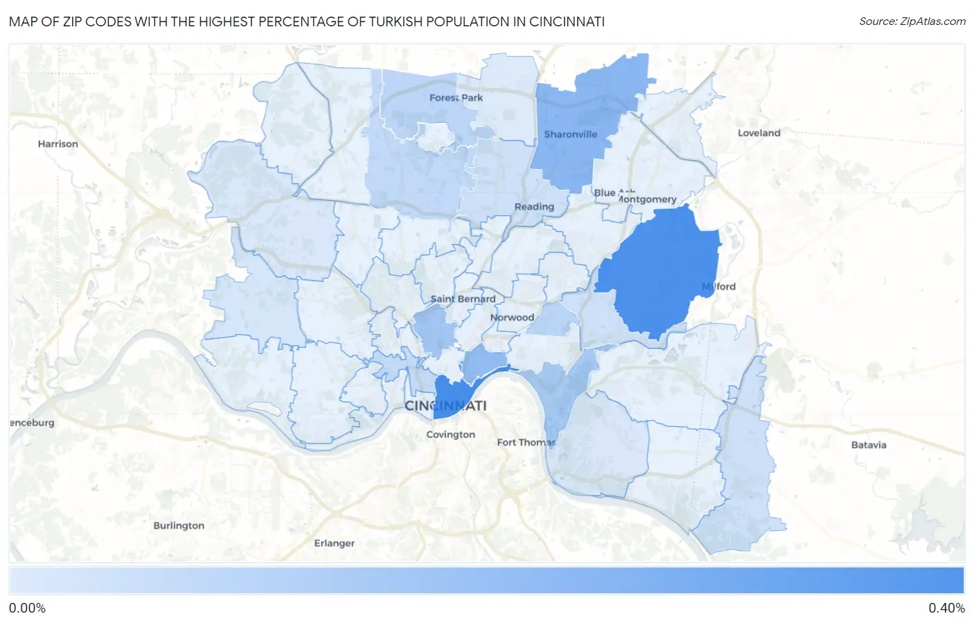 Zip Codes with the Highest Percentage of Turkish Population in Cincinnati Map