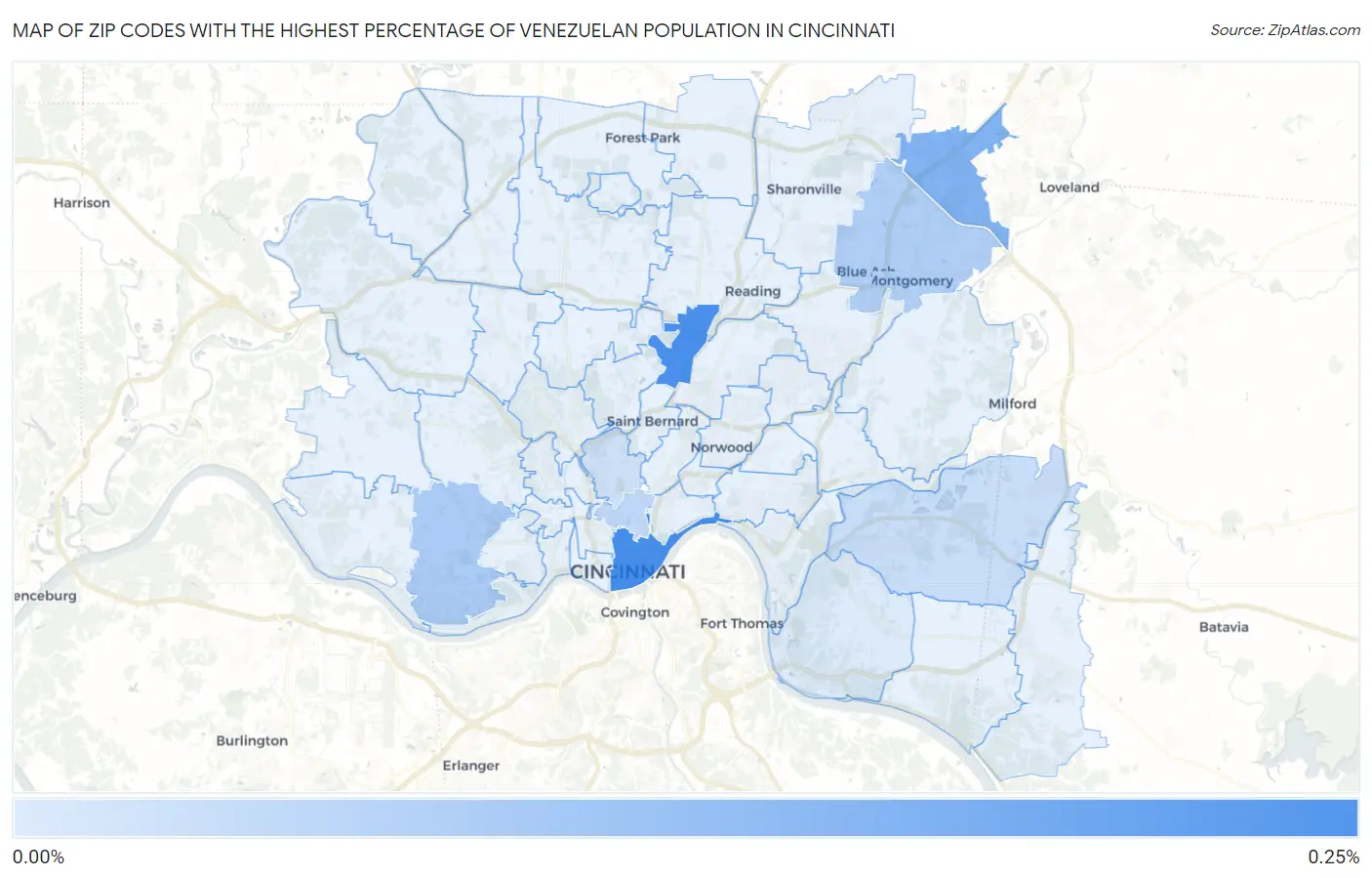 Zip Codes with the Highest Percentage of Venezuelan Population in Cincinnati Map