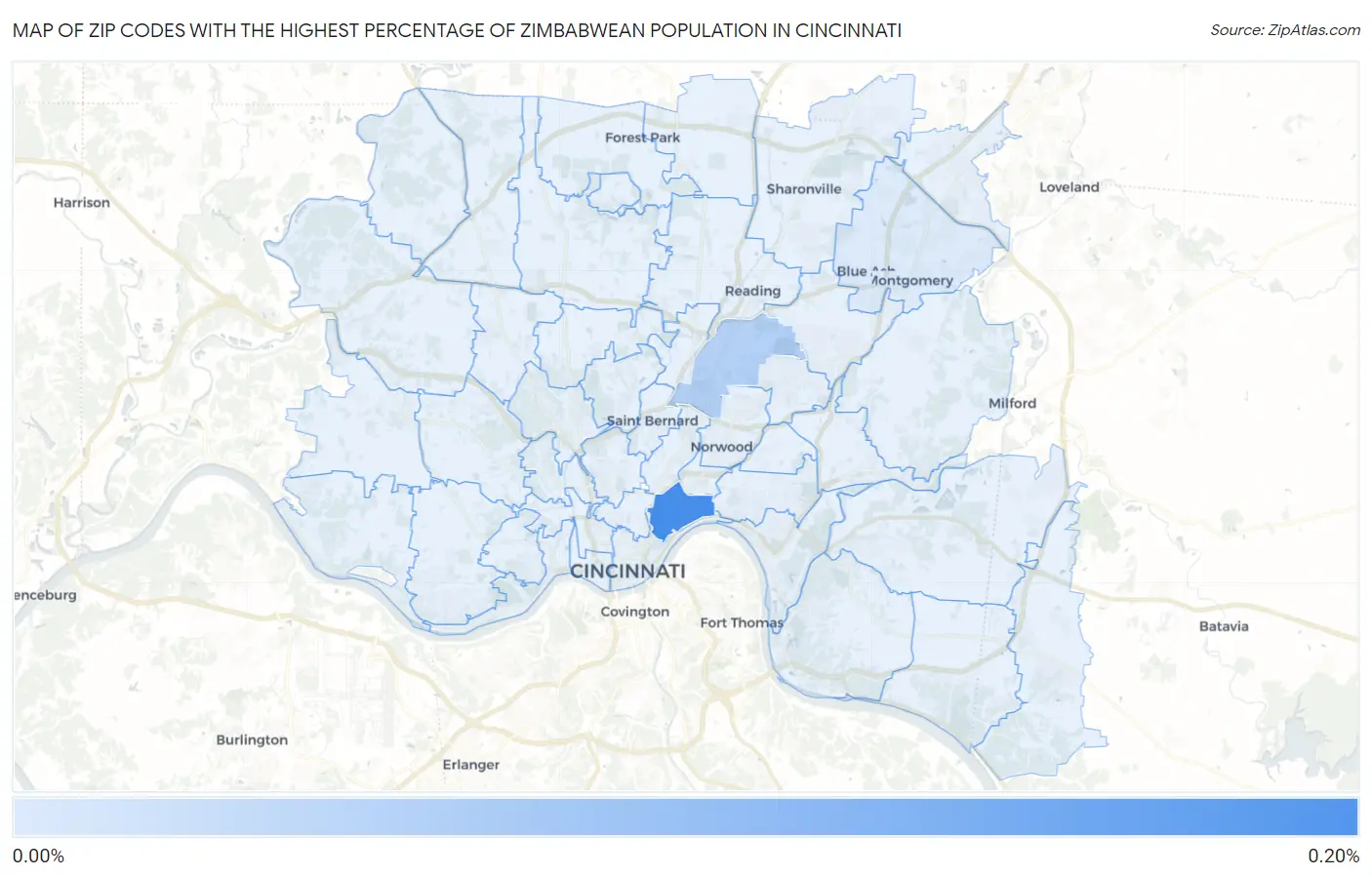 Zip Codes with the Highest Percentage of Zimbabwean Population in Cincinnati Map