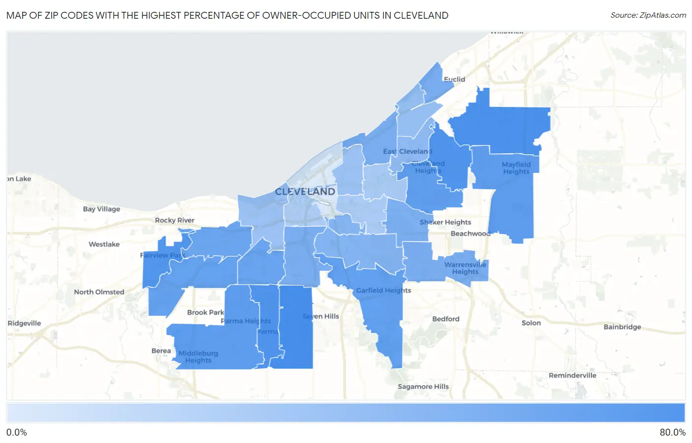 Zip Codes with the Highest Percentage of Owner-Occupied Units in Cleveland Map