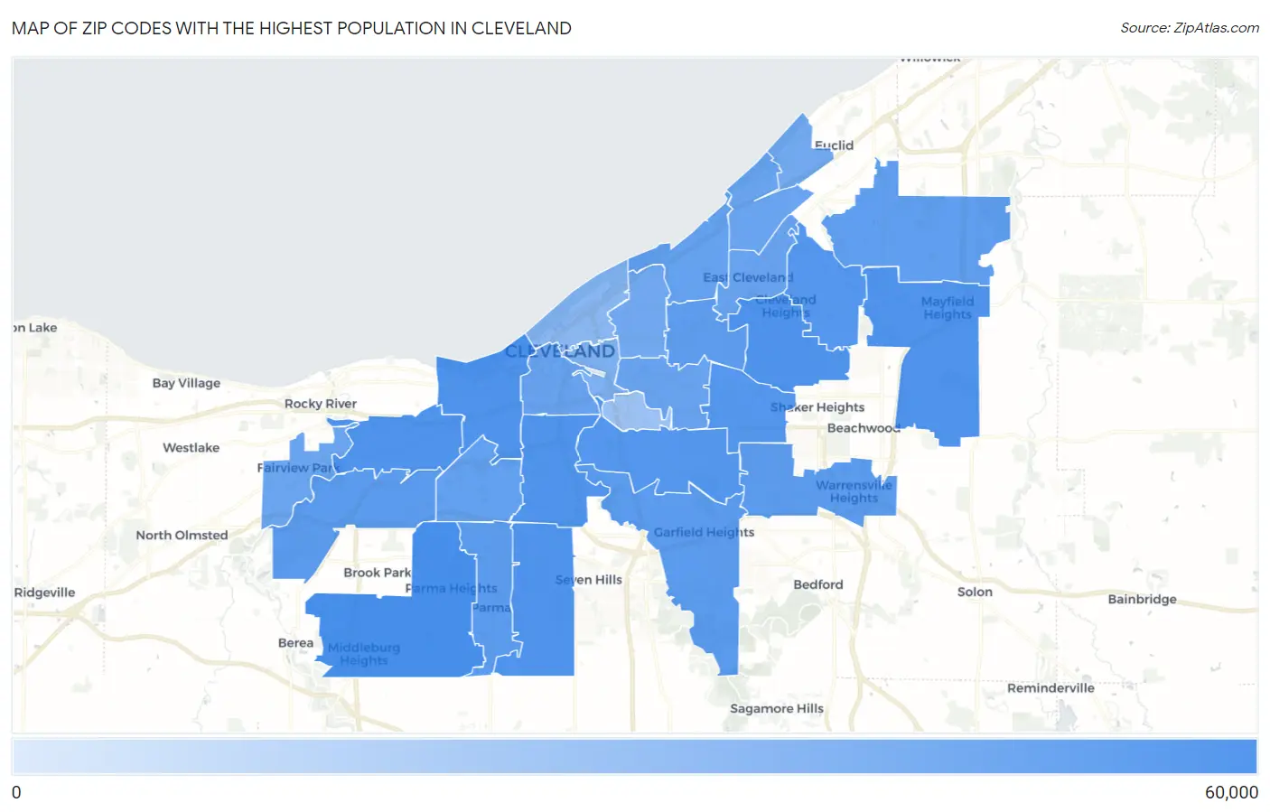 Zip Codes with the Highest Population in Cleveland Map