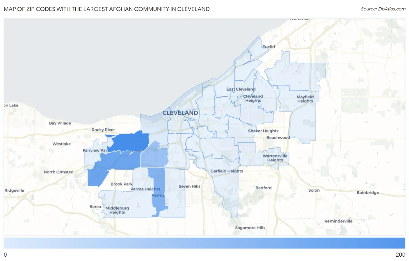 Zip Codes with the Largest Afghan Community in Cleveland Map