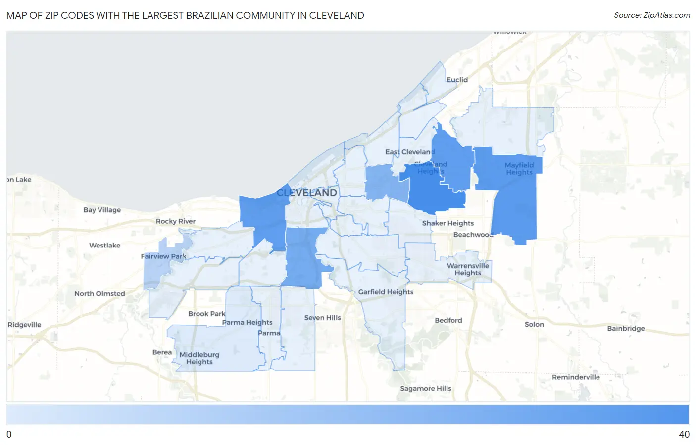 Zip Codes with the Largest Brazilian Community in Cleveland Map